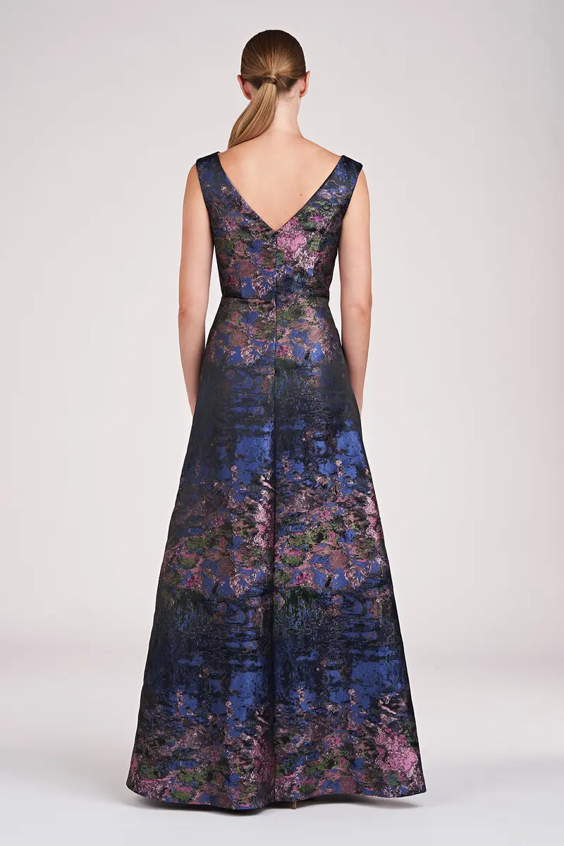 Winona Monet Jacquard Gown with Keyhole Bateau Neck 2