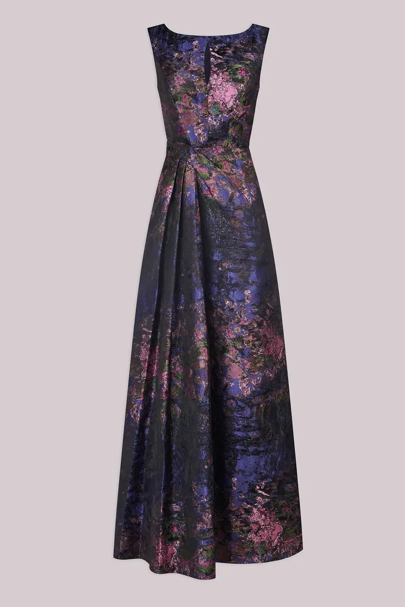 Winona Monet Jacquard Gown with Keyhole Bateau Neck